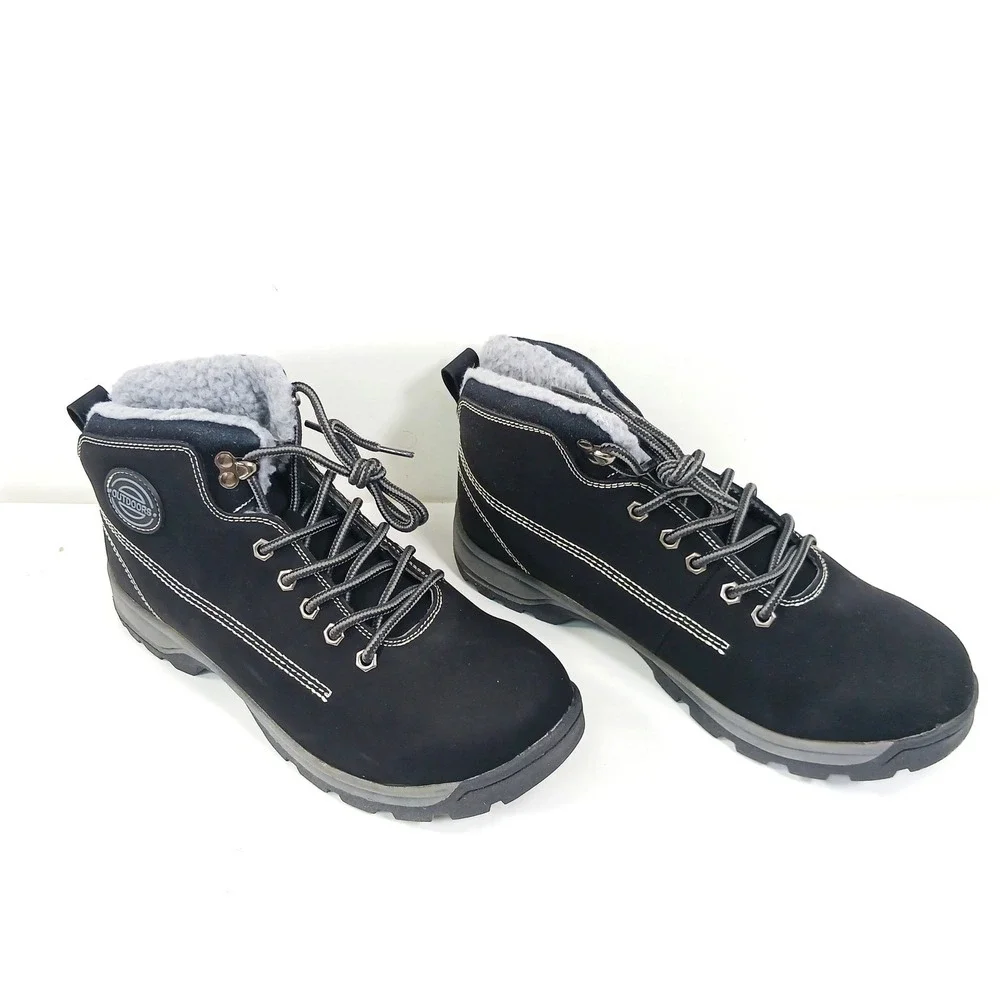 WHITIN Mens Winter Snow Boots Black Nubuck Fur Lined Wide Trekking Work Shoes 41